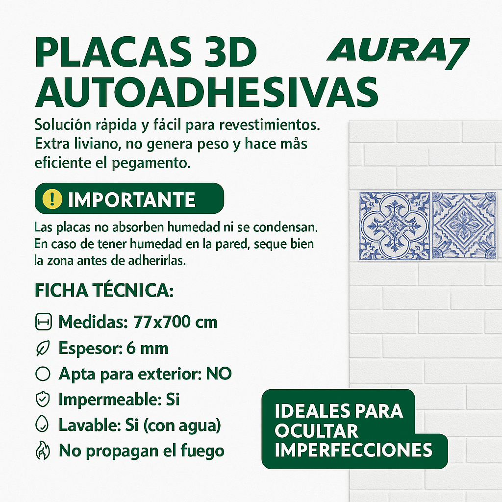 Placa 3D Autoadhesivas PACK X 10, MEDIDAS 70X77 LAS MAS GRADES, mas regalo
